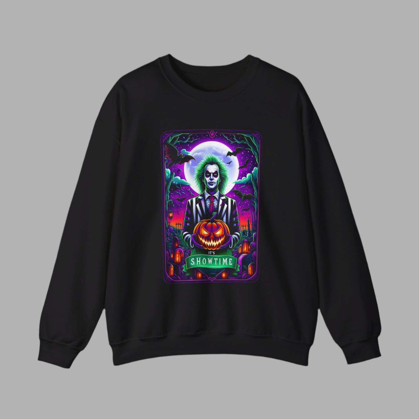 "Beetlejuice Halloween Showtime Sweatshirt: Spooktacular Style" Unisex Heavy Blend™ Crewneck Sweatshirt