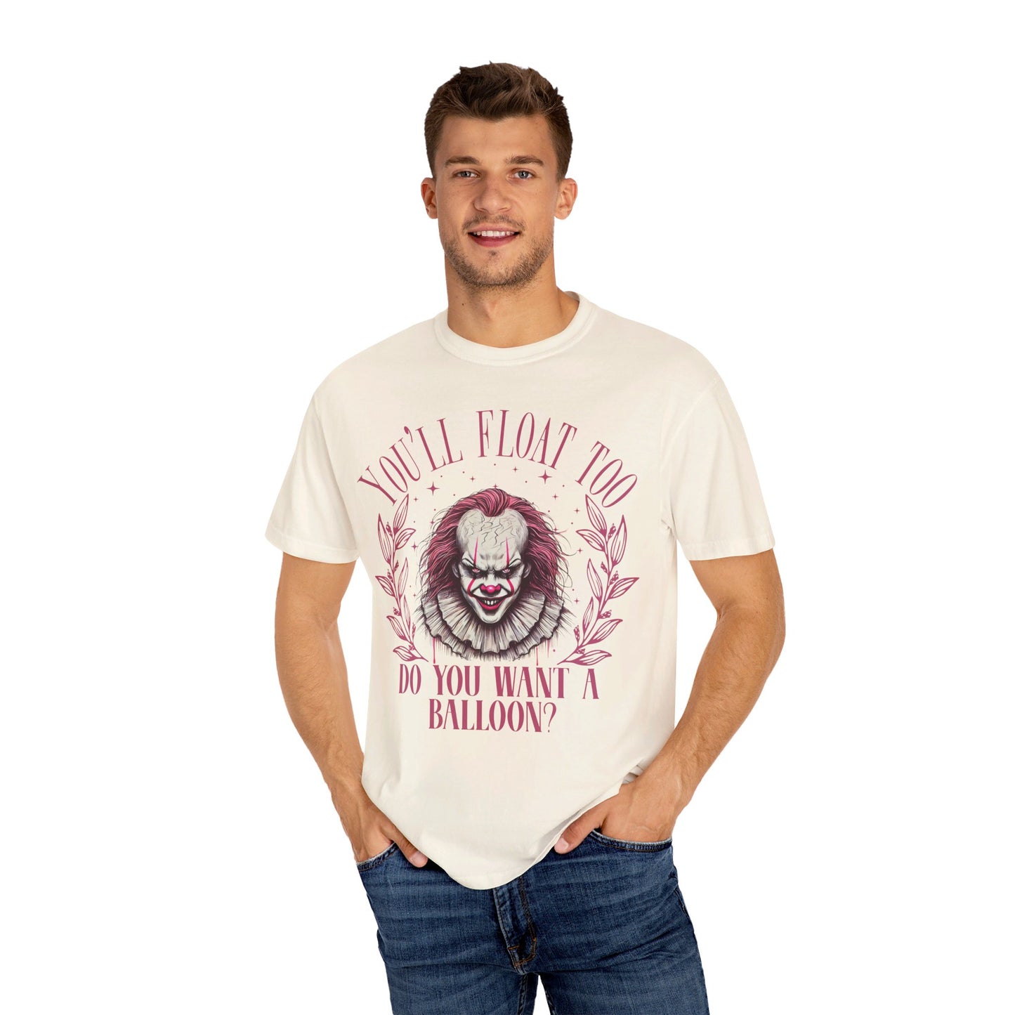 "🎈👹 Embrace the Pennywise Vibes: Trendy Unisex Garment-Dyed Tee That’s Totally Terrifying! 🌟👕 #ITvibes"