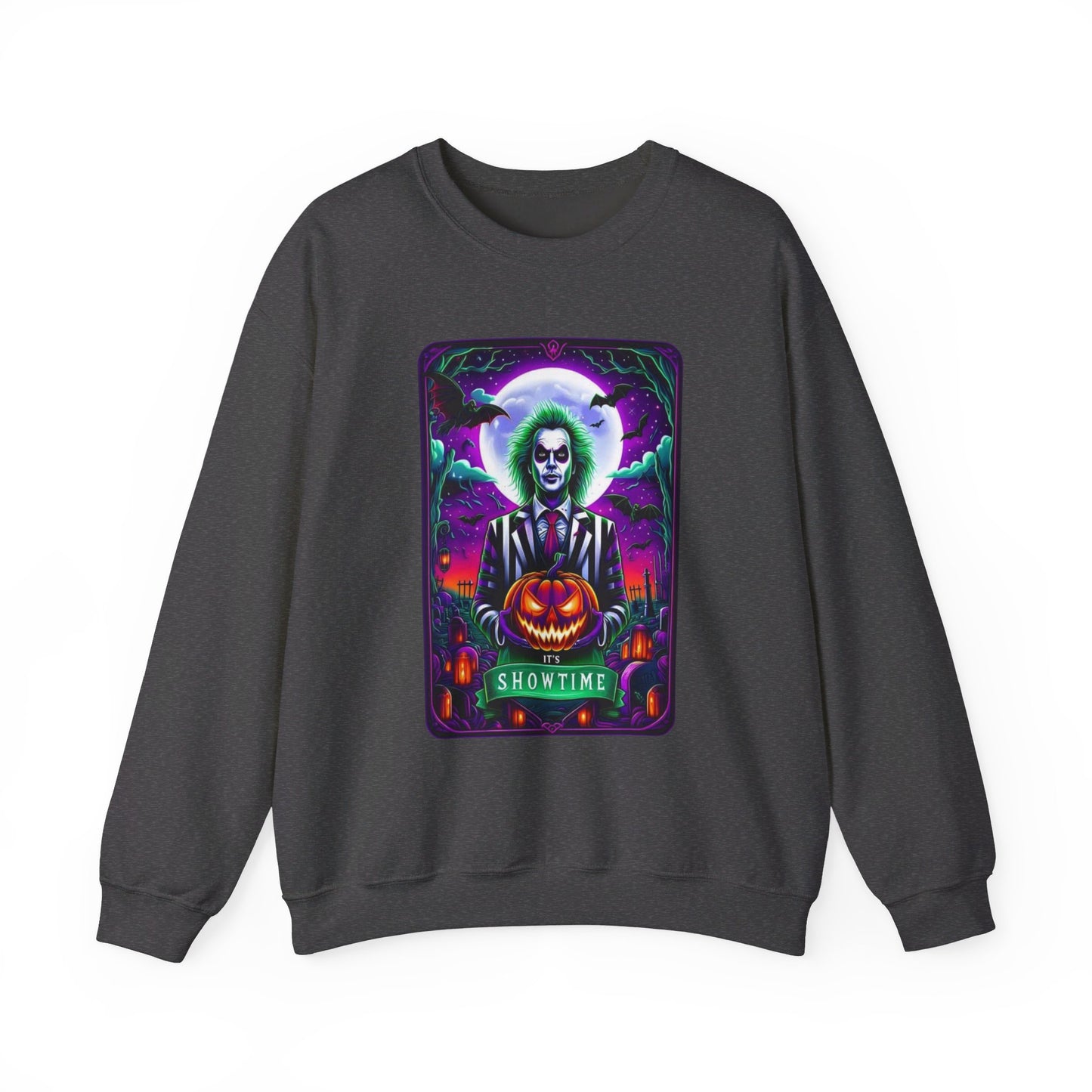 "Beetlejuice Halloween Showtime Sweatshirt: Spooktacular Style" Unisex Heavy Blend™ Crewneck Sweatshirt