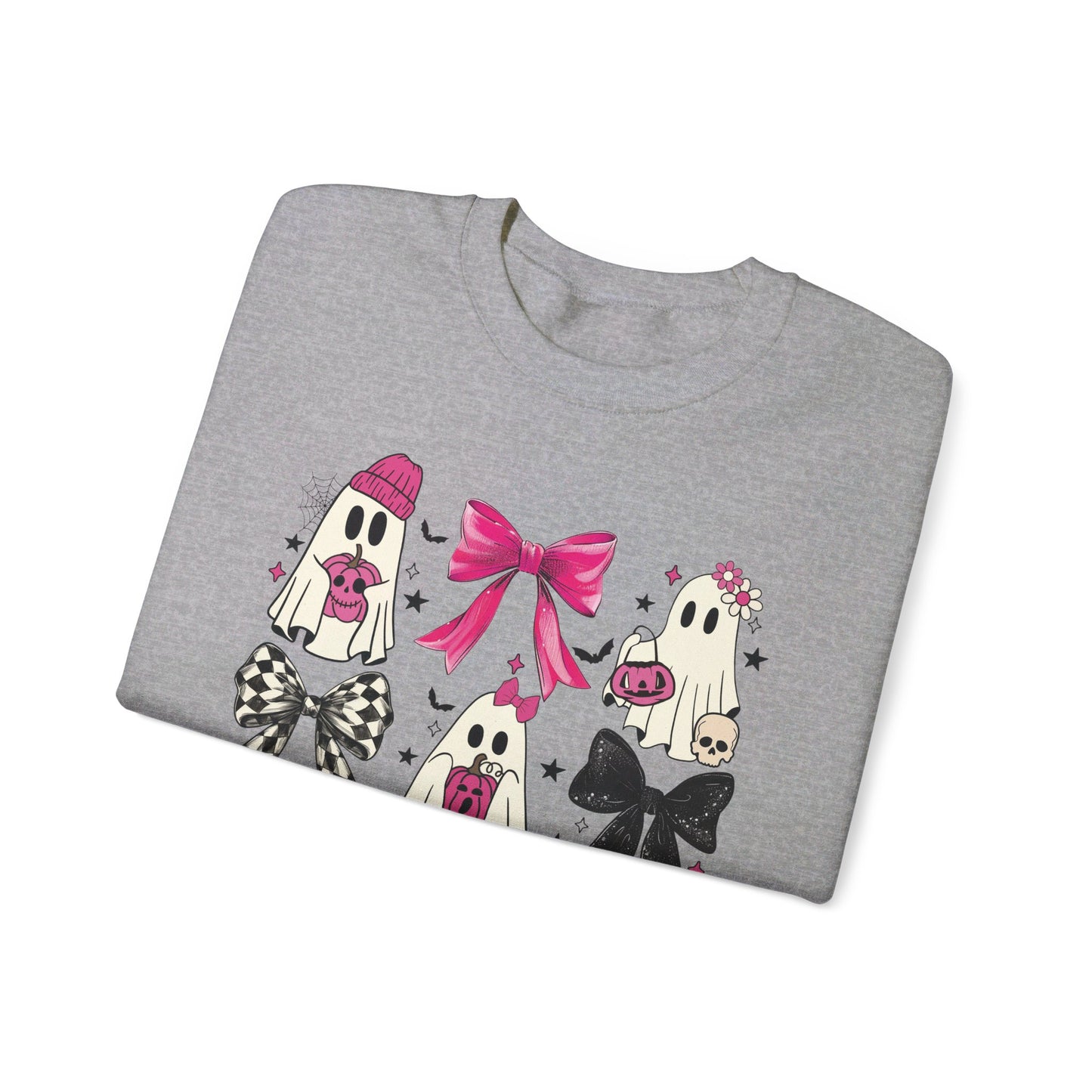 👻💖 Flirting with Ghostly Cuteness in My Pink Sweater! #CoquetteGhost #HalloweenFashion Unisex Heavy Blend™ Crewneck Sweatshirt