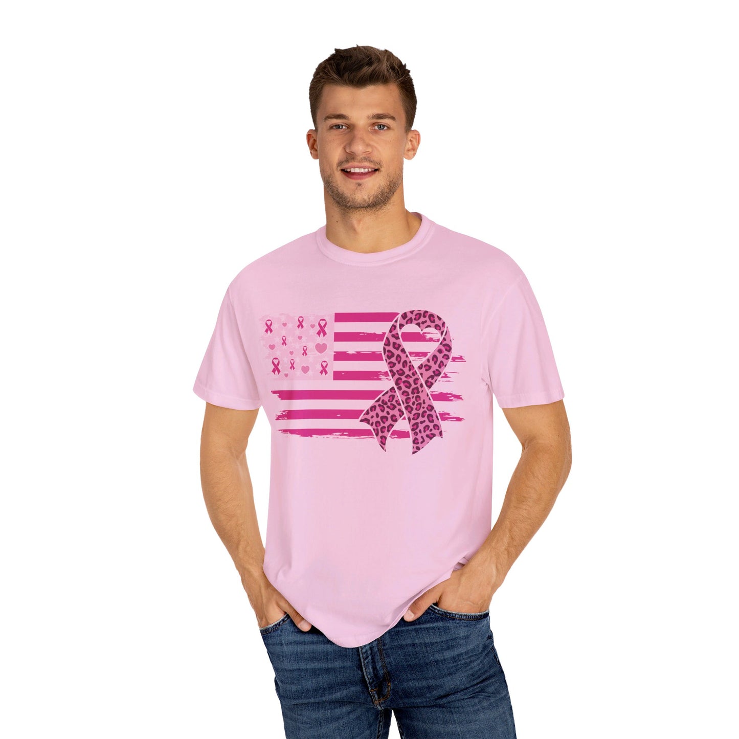 "🎀💗 Pink Power: Unisex Garment-Dyed Tee Supporting the Fight Against Cancer! 🌟👕 #CancerAwareness"