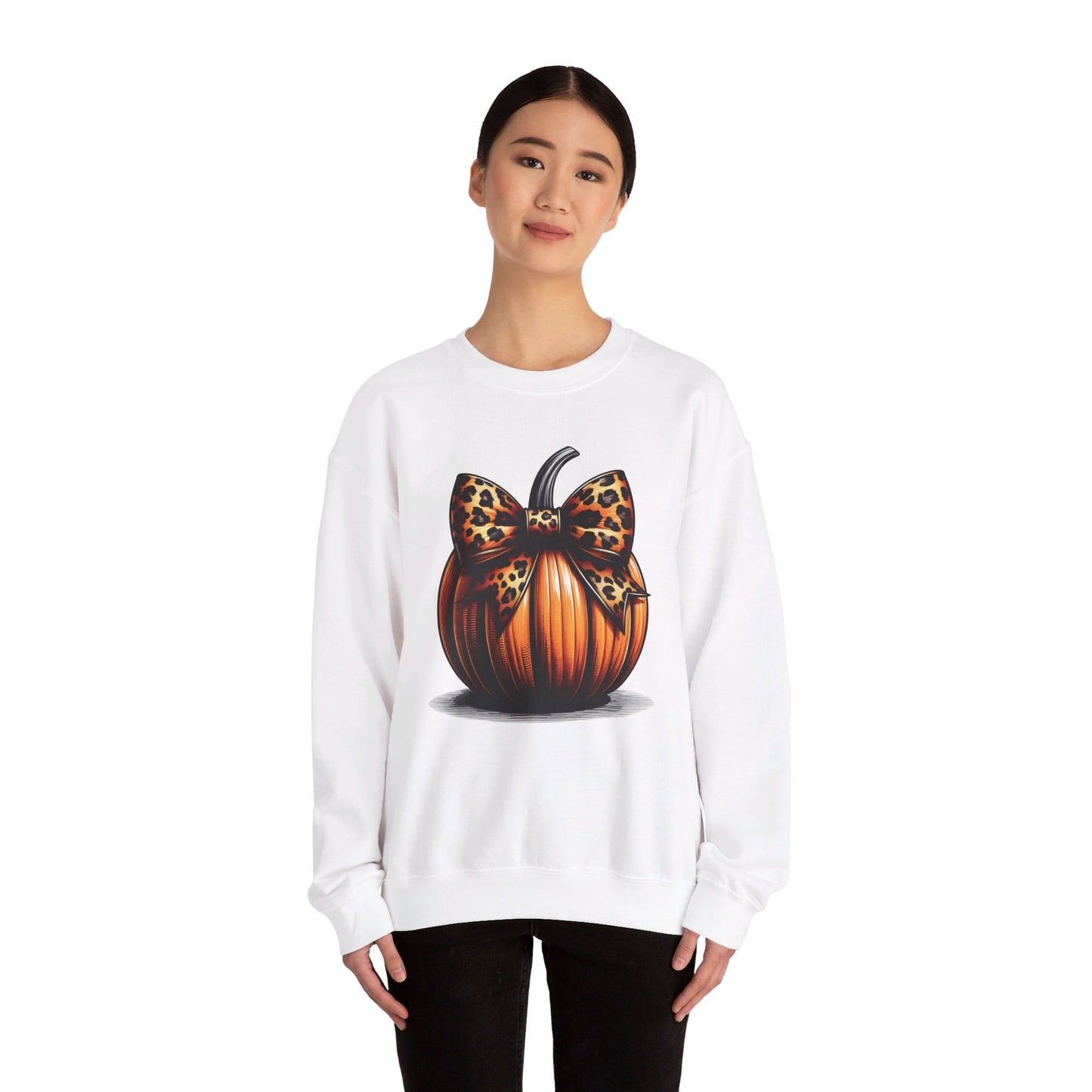 🎃🎀 Rocking Fall Vibes in My Pumpkin Bow Sweatshirt! #FallFashion #PumpkinBow #OOTDUnisex Heavy Blend™ Crewneck Sweatshirt