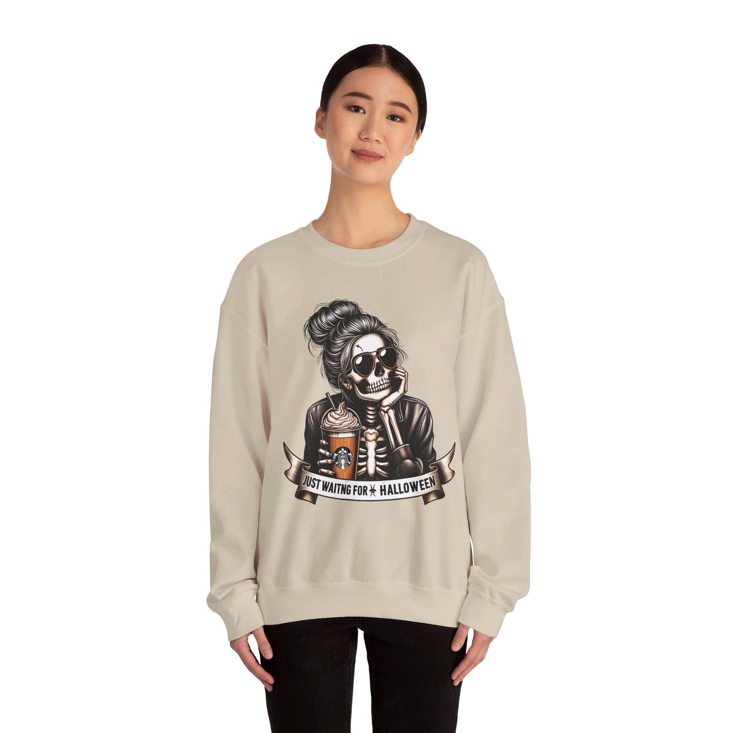 💀🎃 Waiting for Halloween Like a Skeleton Queen! #HalloweenFashion #SkeletonSweatshirt Unisex Heavy Blend™ Crewneck Sweatshirt