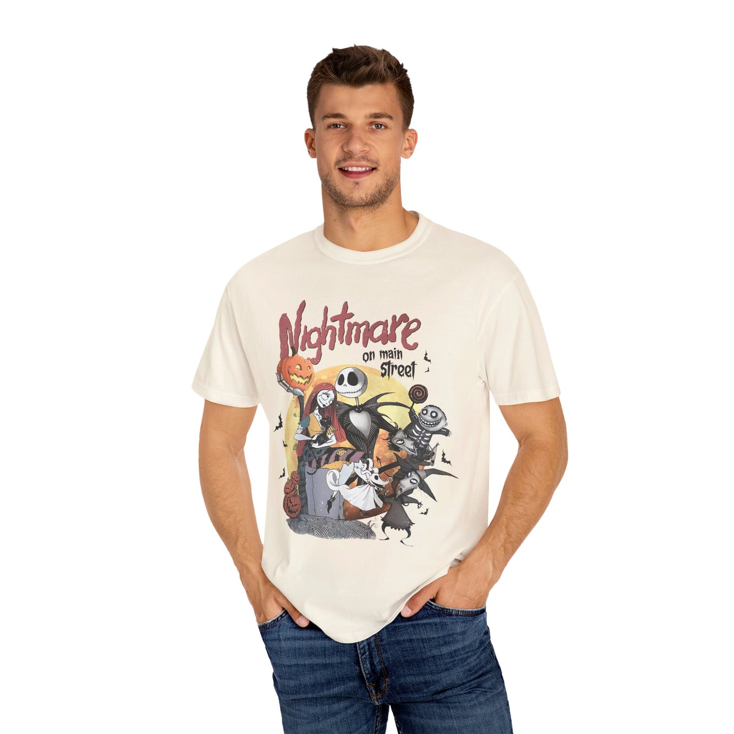 👻🌃 Living the Nightmare on Main Street! #HorrorFashion #NightmareOnMain Unisex Garment-Dyed T-shirt