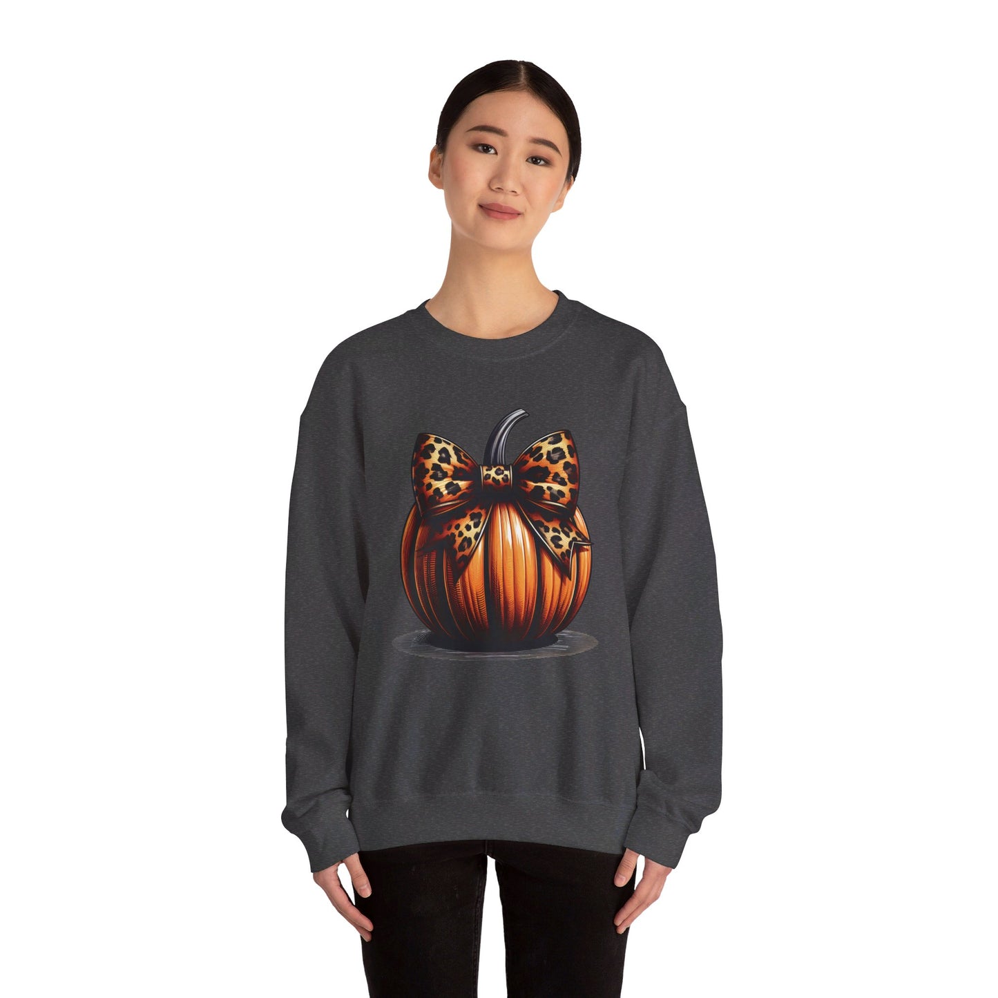 🎃🎀 Rocking Fall Vibes in My Pumpkin Bow Sweatshirt! #FallFashion #PumpkinBow #OOTDUnisex Heavy Blend™ Crewneck Sweatshirt