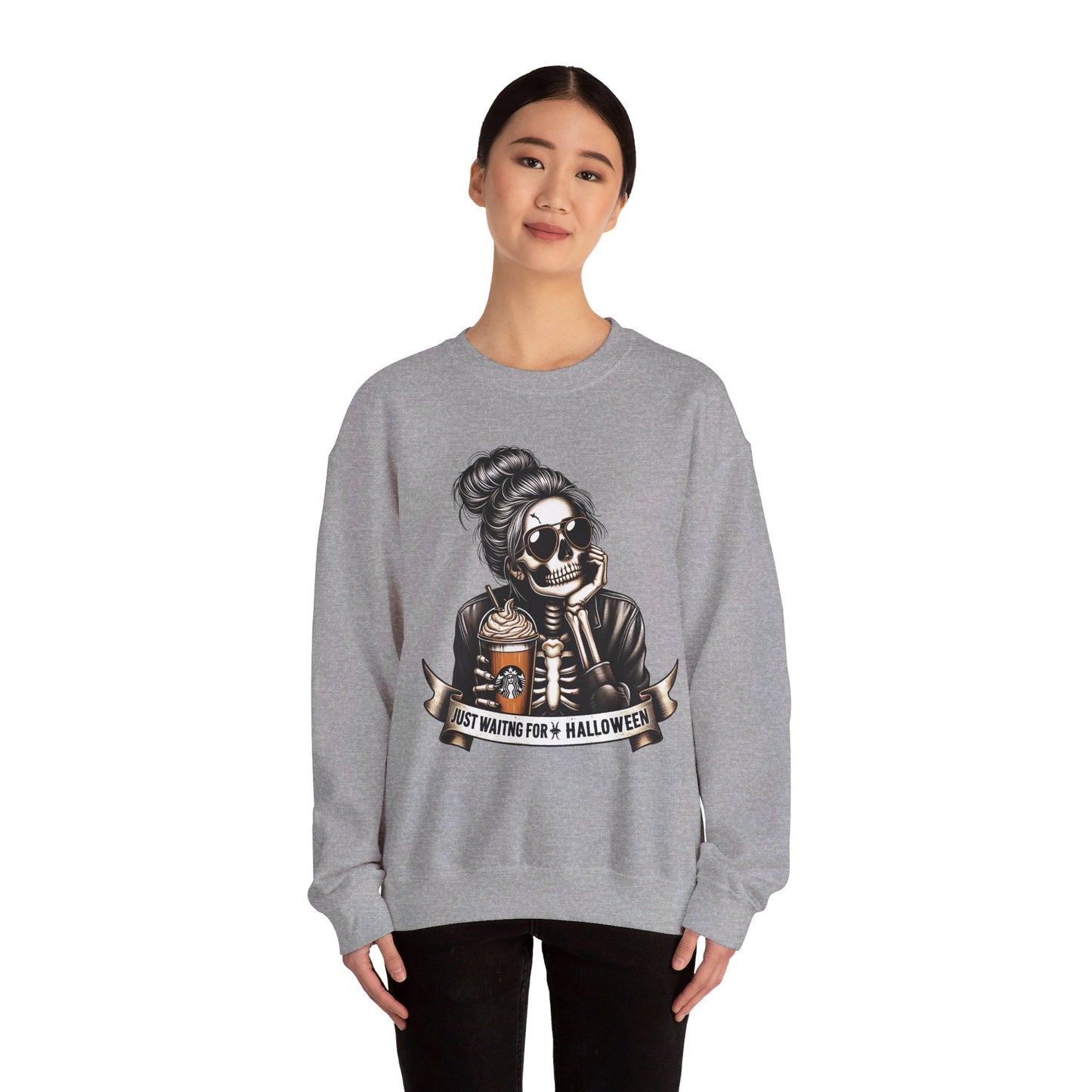 💀🎃 Waiting for Halloween Like a Skeleton Queen! #HalloweenFashion #SkeletonSweatshirt Unisex Heavy Blend™ Crewneck Sweatshirt