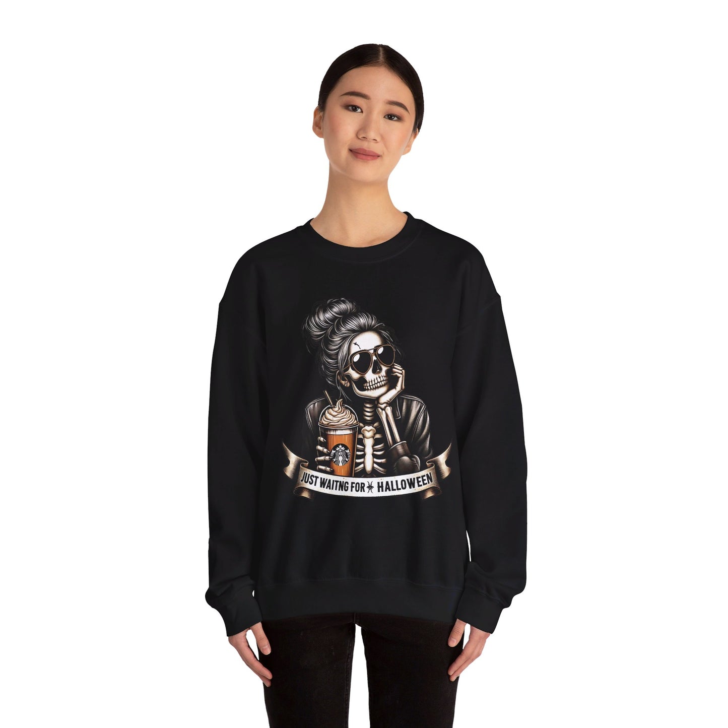 💀🎃 Waiting for Halloween Like a Skeleton Queen! #HalloweenFashion #SkeletonSweatshirt Unisex Heavy Blend™ Crewneck Sweatshirt