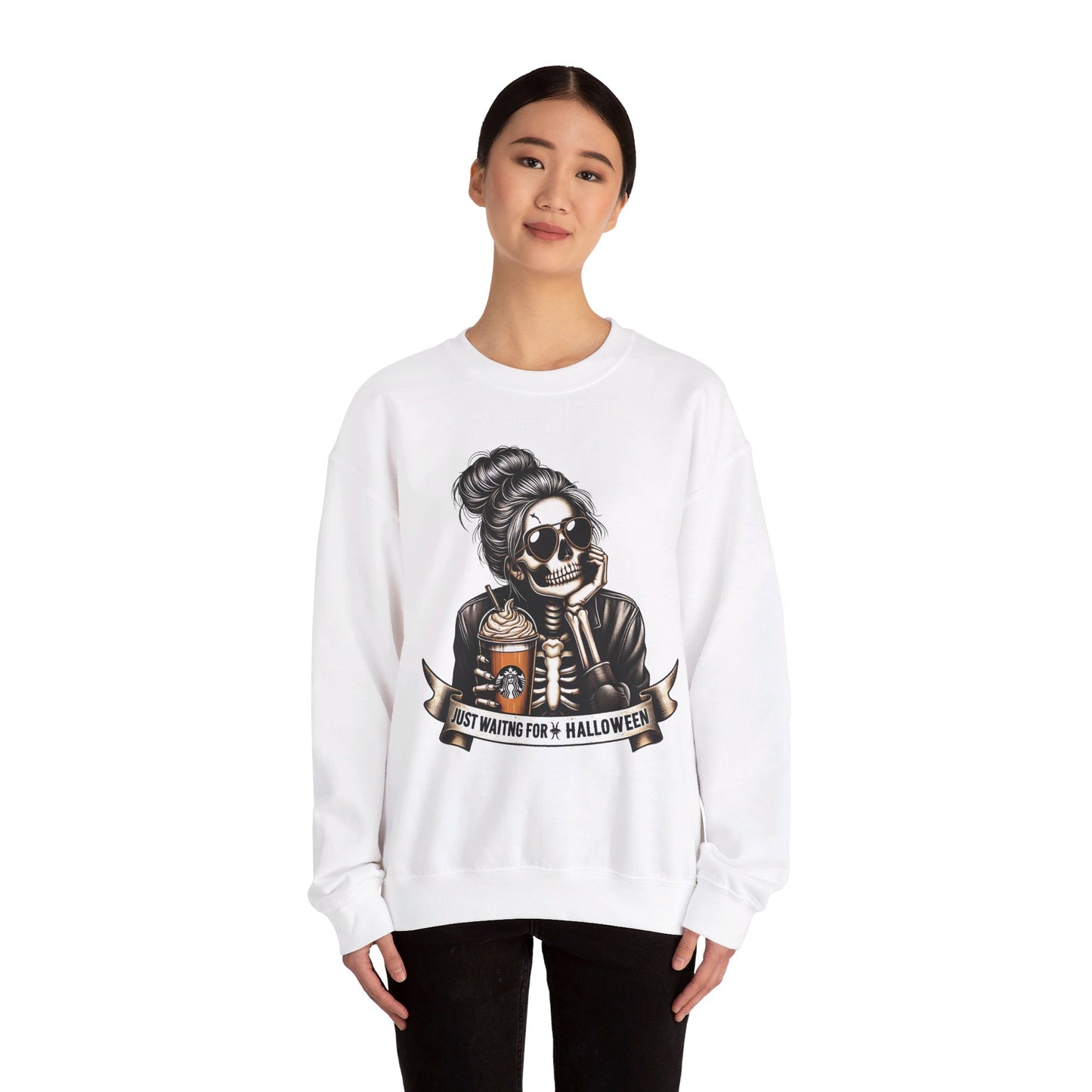 💀🎃 Waiting for Halloween Like a Skeleton Queen! #HalloweenFashion #SkeletonSweatshirt Unisex Heavy Blend™ Crewneck Sweatshirt