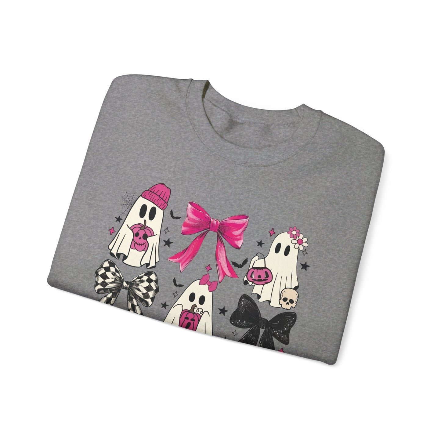 👻💖 Flirting with Ghostly Cuteness in My Pink Sweater! #CoquetteGhost #HalloweenFashion Unisex Heavy Blend™ Crewneck Sweatshirt