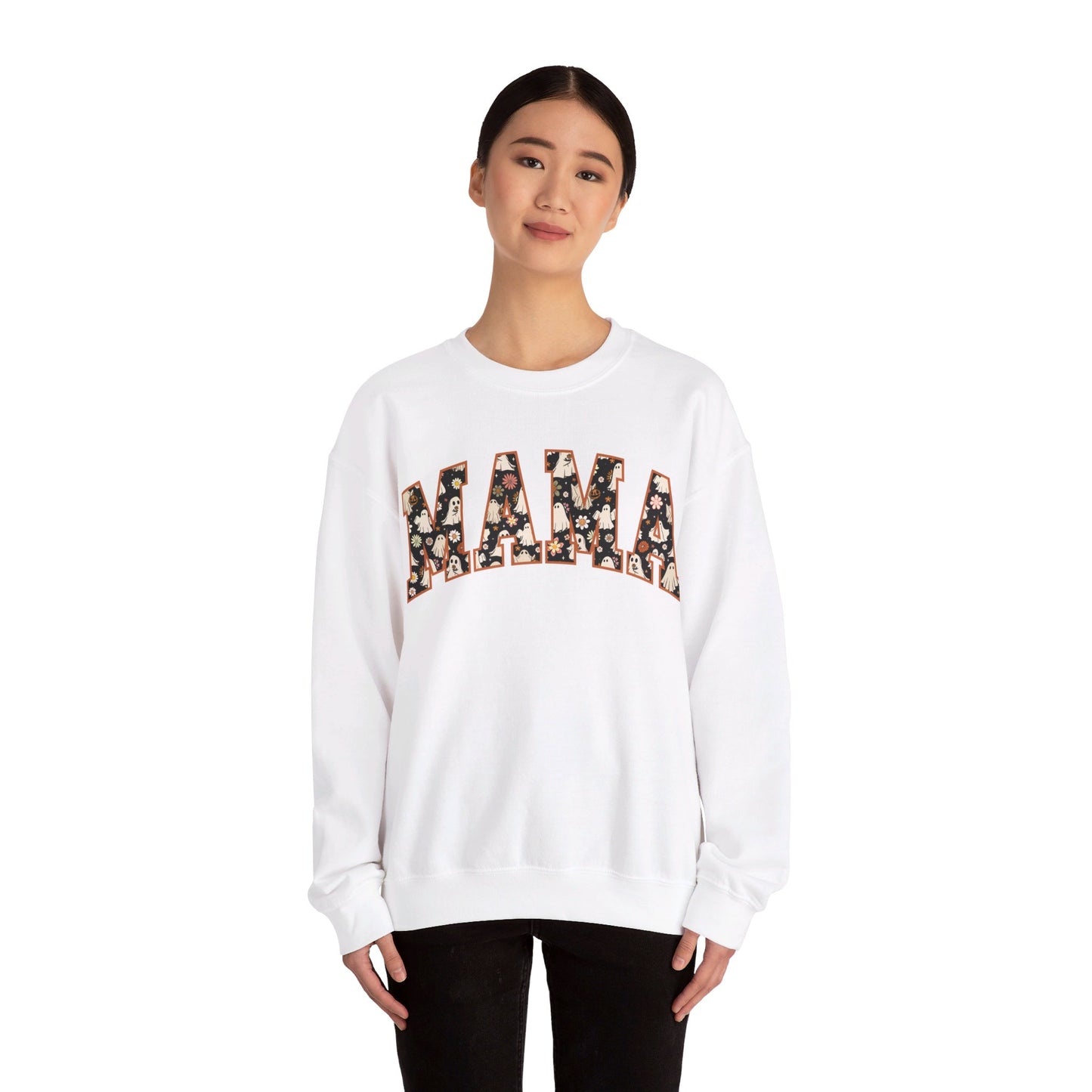 👻🎃 Mama’s Spooktacular Style! Rocking Halloween in My Favorite Sweatshirt! #MamaHalloween #SpookySeason Unisex Heavy Blend™ Crewneck Sweatshirt