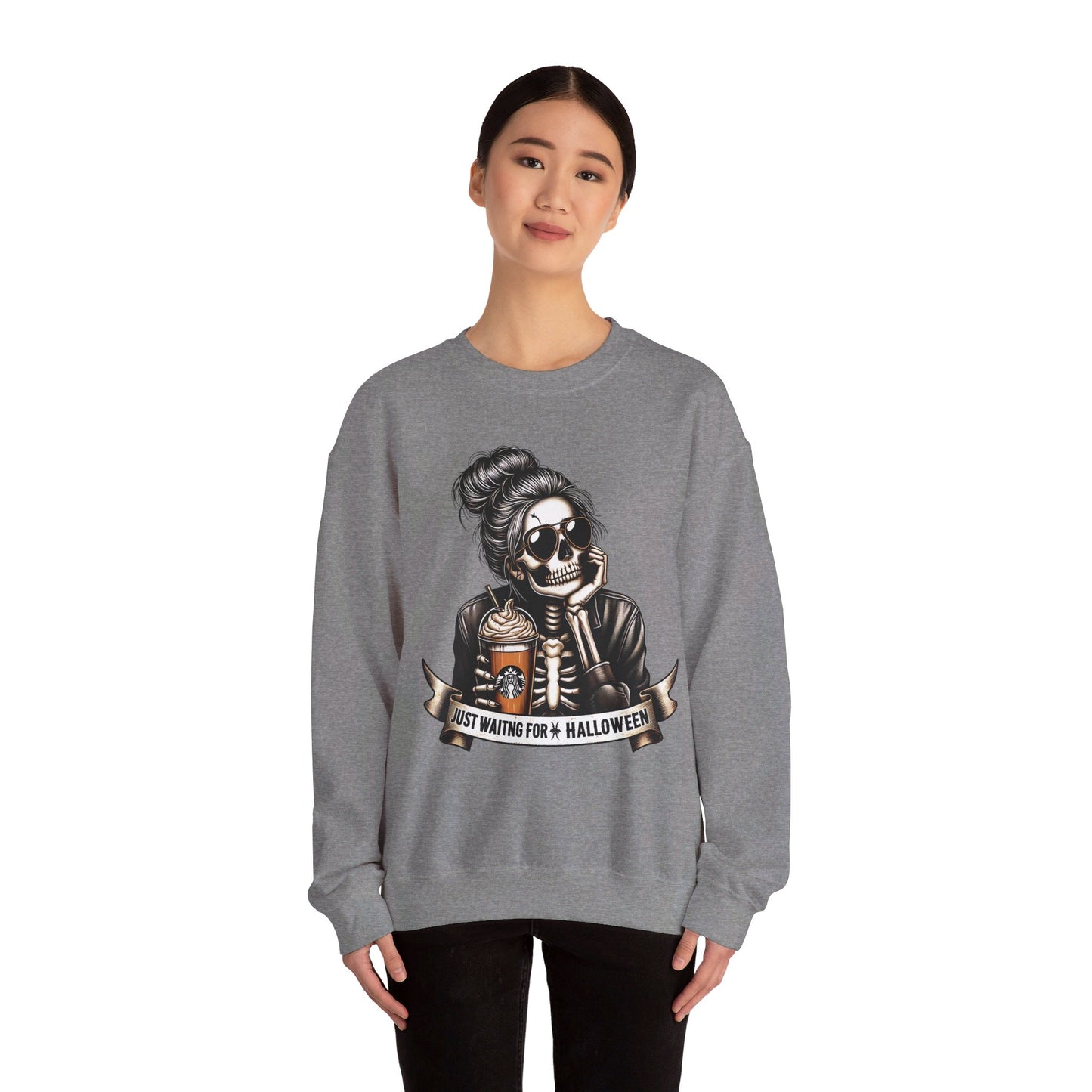 💀🎃 Waiting for Halloween Like a Skeleton Queen! #HalloweenFashion #SkeletonSweatshirt Unisex Heavy Blend™ Crewneck Sweatshirt