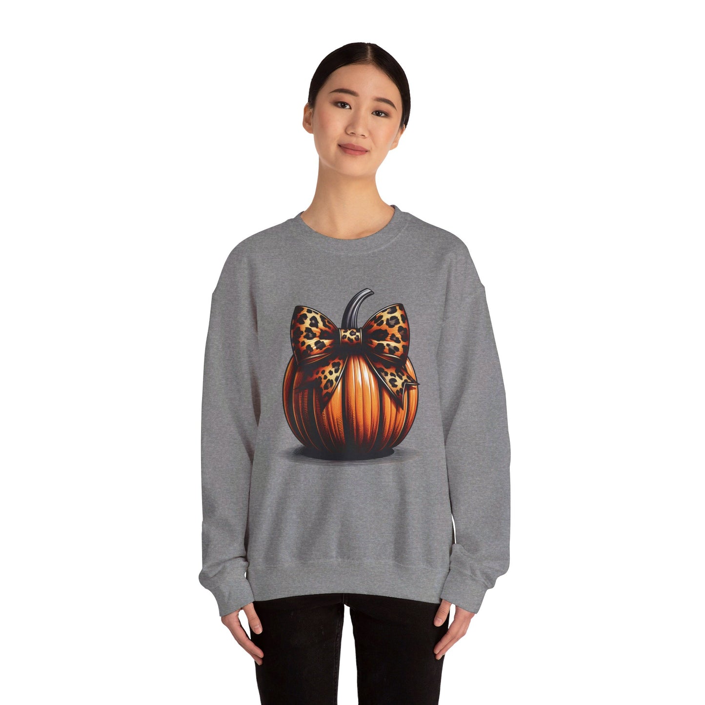 🎃🎀 Rocking Fall Vibes in My Pumpkin Bow Sweatshirt! #FallFashion #PumpkinBow #OOTDUnisex Heavy Blend™ Crewneck Sweatshirt