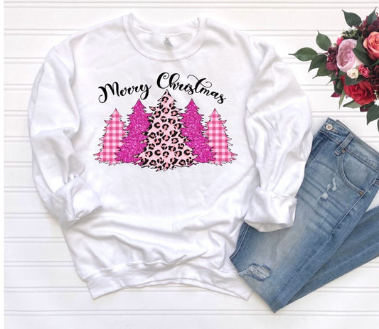 Merry Christmas Pink Trees Unisex Sweatshirt