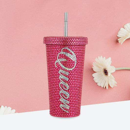 "Bling Queen Radiance: Unveil Glamour with the Studded 17oz Stainless Steel Tumbler"