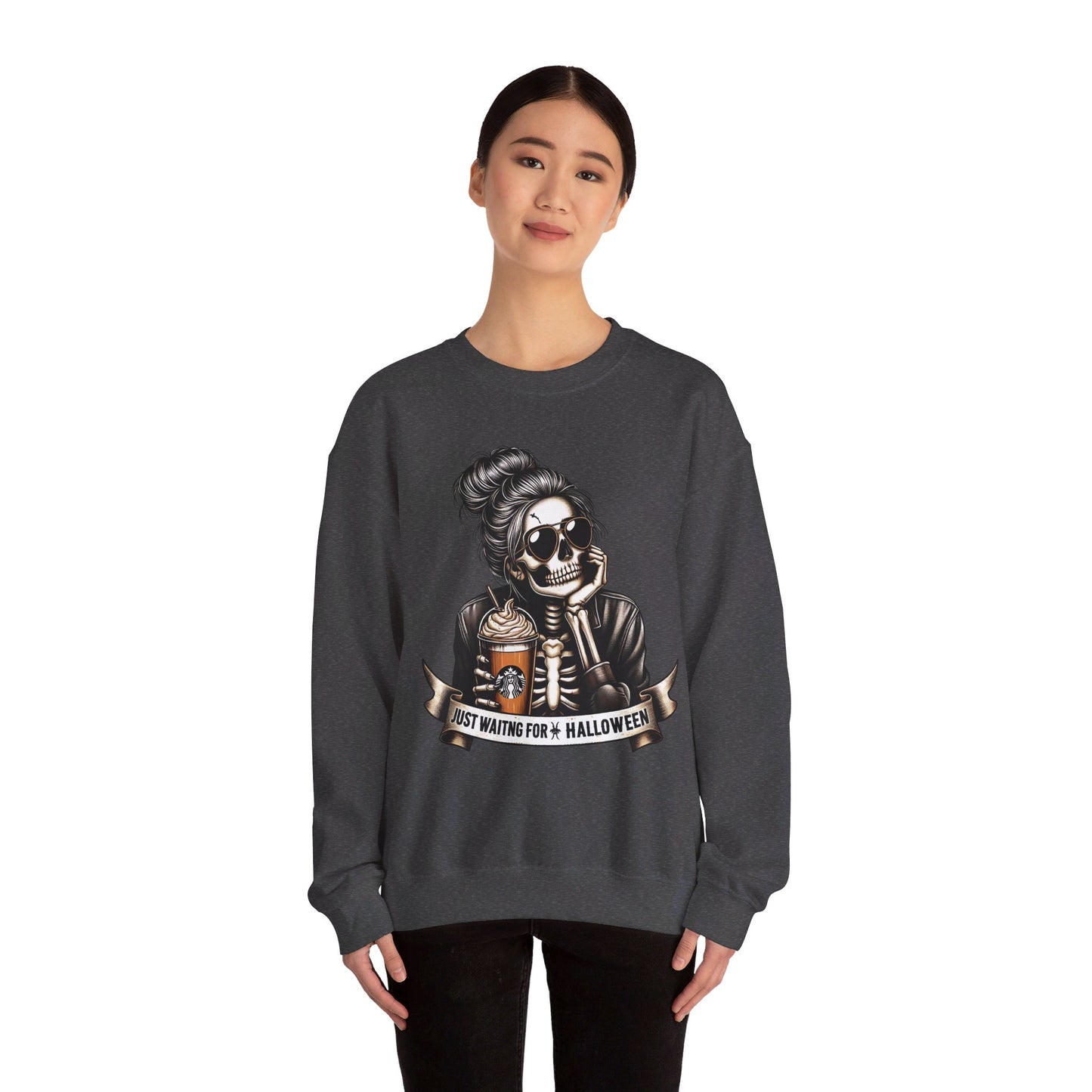 💀🎃 Waiting for Halloween Like a Skeleton Queen! #HalloweenFashion #SkeletonSweatshirt Unisex Heavy Blend™ Crewneck Sweatshirt