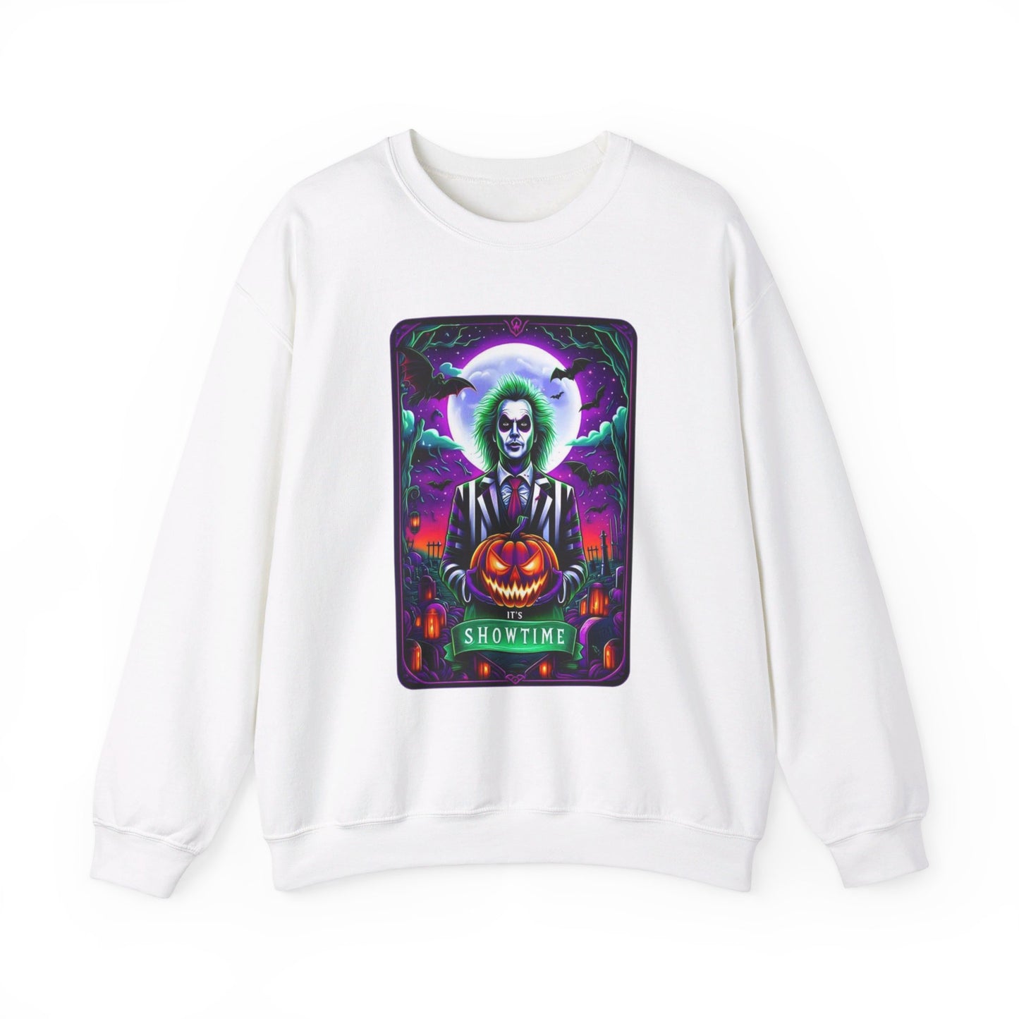 "Beetlejuice Halloween Showtime Sweatshirt: Spooktacular Style" Unisex Heavy Blend™ Crewneck Sweatshirt