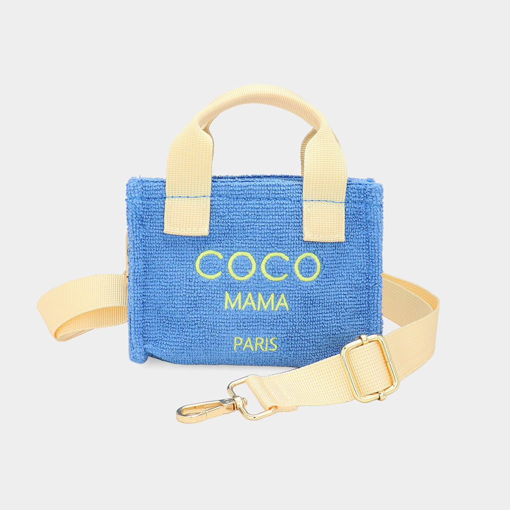 COCO MAMA Message Pointed Terry Cloth Mini Tote Bag / Crossbody Bag