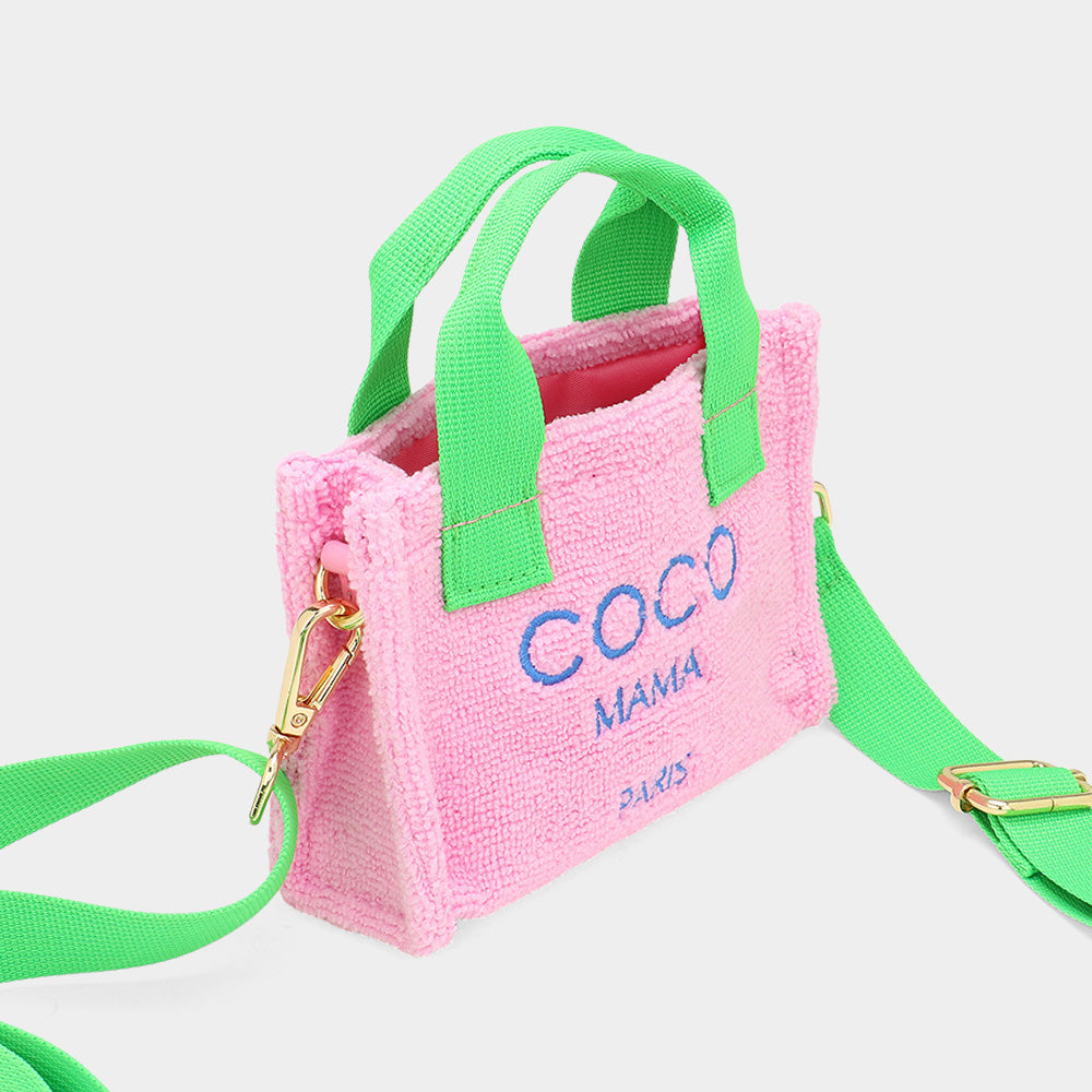 COCO MAMA Message Pointed Terry Cloth Mini Tote Bag / Crossbody Bag