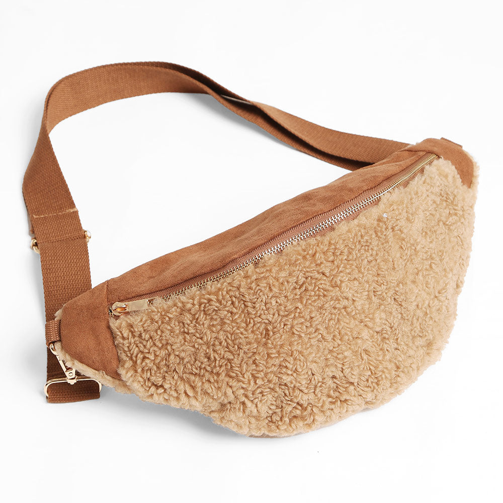 Faux Suede Sherpa Sling Bag